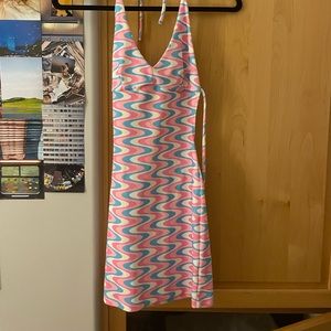 Frankie’s Bikinis Dev Terry Halter Dress in Sister Swirl print